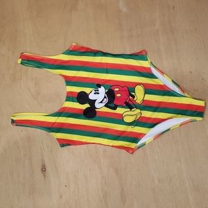 𝅺DISNEY Mickey Mouse Reggae Rasta striped 1 pc swimsuit nwot